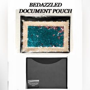 DOCUMENT POUCH all over embellished/bedazzled zippered 2pocket  size10x13 NWT